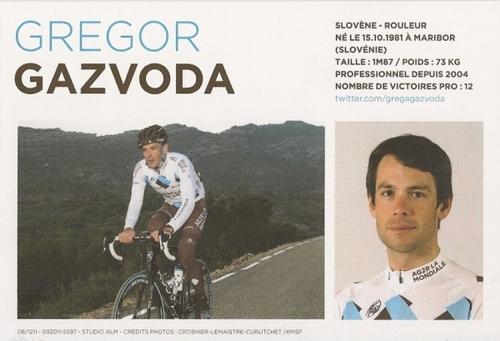 2012 AG2R La Mondiale #NNO Gregor Gazvoda Front